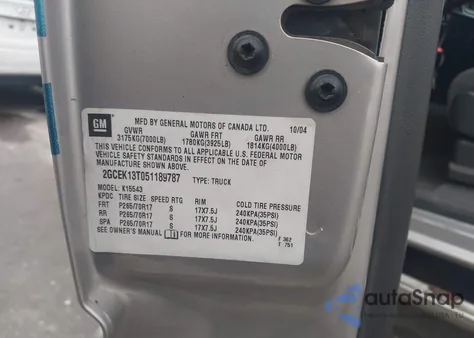 2005 Chevrolet Silverado 1500 Z71 из США, поврежденный, VIN 2GCEK13T051189787